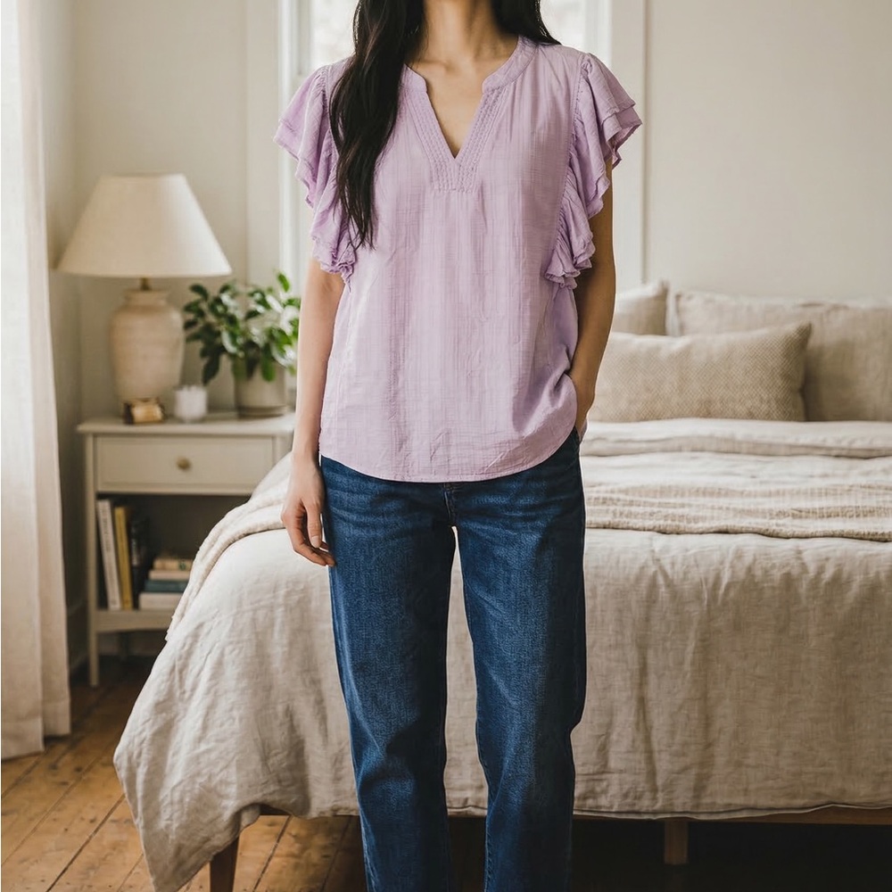 Maurices Lavender Ruffle Sleeve V-Neck Blouse
